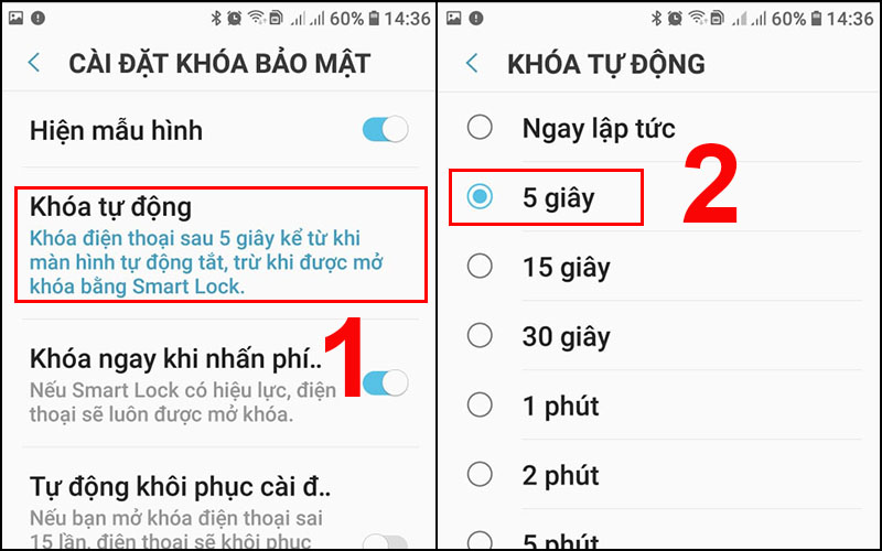 Cài đặt thời gian tự động khóa thích hợp với điện thoại của bạn